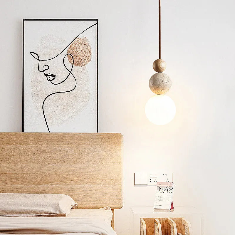 Luma-luces colgantes de travertino amarillo estilo crema, lámparas colgantes de madera de piedra natural para dormitorio, mesita de noche, restaurante, isla de cocina
