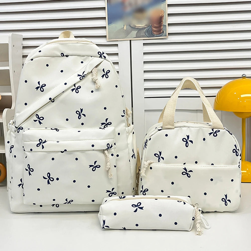 Mochila escolar universitaria con pajarita, 3 uds., con fiambrera, estuche para lápices, mochilas bonitas para niñas, conjunto de mochila escolar para chicas adolescentes