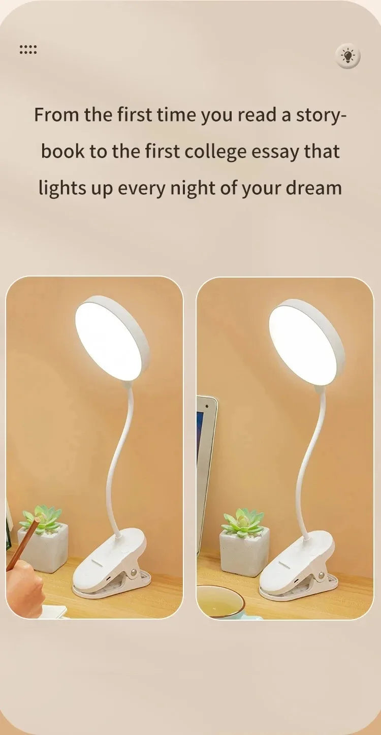 Lámpara de mesa Led, luz nocturna recargable por USB con abrazadera plegable, soporte de estudio, lámpara de lectura táctil, 3 modos de atenuación, luz de protección ocular