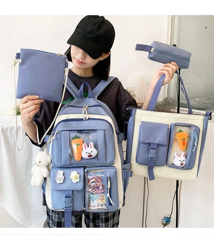 Mochila escolar Kawaii para niños y niñas, conjunto de 4 piezas, mochilas escolares para adolescentes y niñas