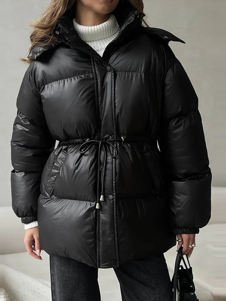 Chaqueta con capucha estampada a la moda para mujer, abrigos holgados de media cremallera con cuello alto y manga larga para mujer, prendas de vestir exteriores elegantes para otoño e invierno 2025