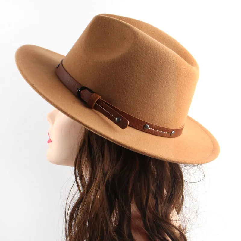 Sombrero Fedora de lana nueva para mujeres y hombres, moda de invierno y otoño, sombreros de Jazz para Iglesia, sombrero de fieltro de ala plana vikingo británico, sombreros de fieltro informales para exteriores