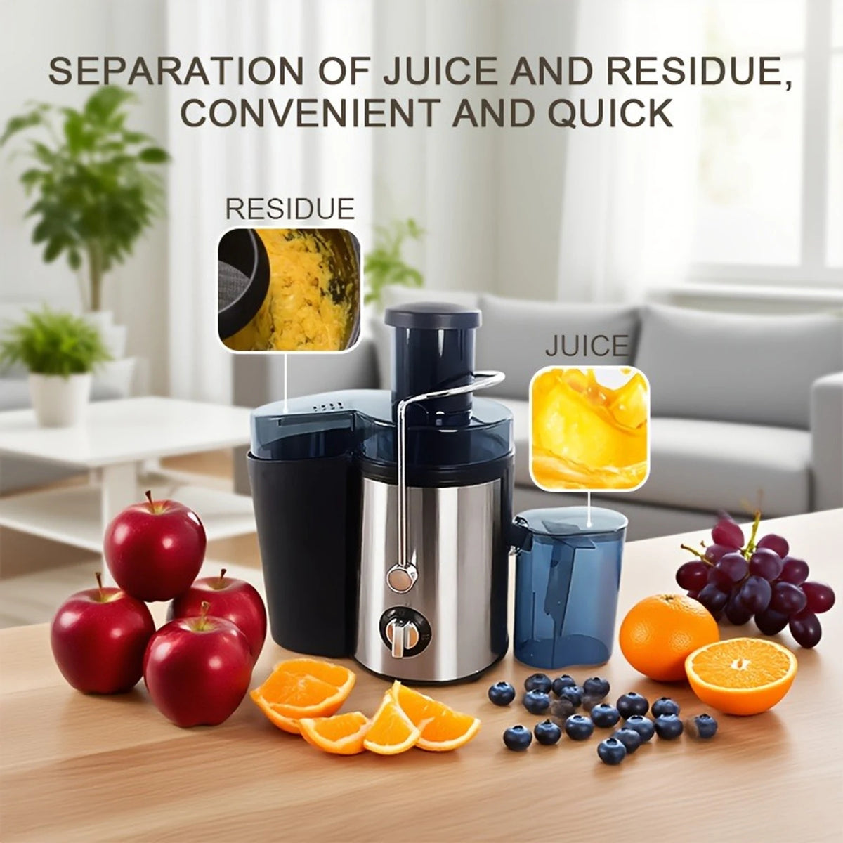 Exprimidor de Doble Uso Doméstico y Comercial con Motor Potente, Producción de Jugo de Alta Velocidad Sin Residuos, Máquina de Gran Capacidad, Material Resistente a Altas Temperaturas, Exprimidor de Frutas y Verduras Fresc