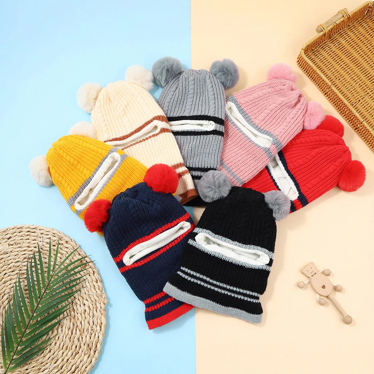 Gorro tejido con orejas de oso para bebés y niños, gorros cálidos bonitos, gorros para niñas y niños, Jersey de punto, gorros