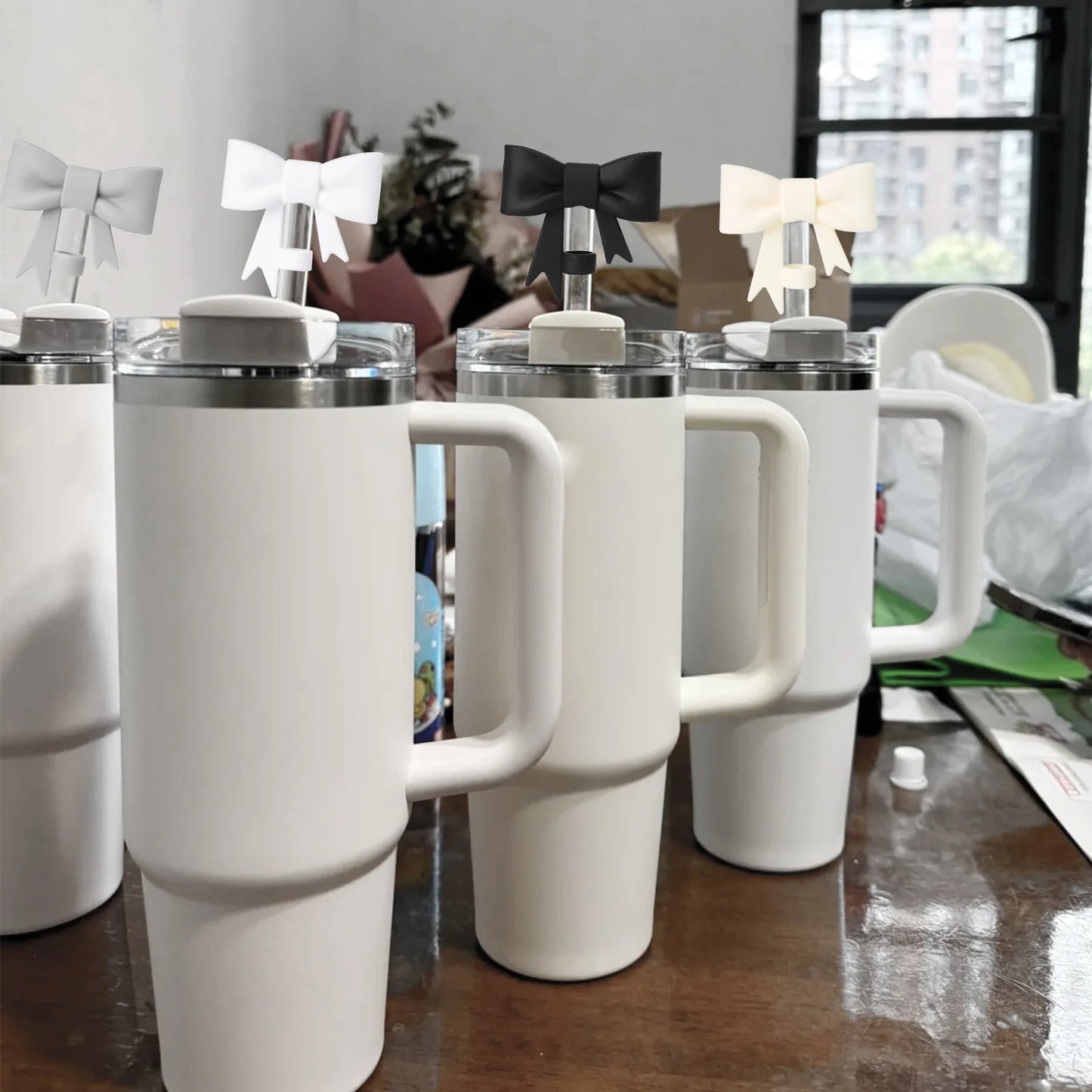 Juego de 3 Cubiertas de Silicona para Vasos con Diseño de Lazo y Cadena de Mariposa Rosa, Accesorios para Vasos de 30/40 oz ﻿