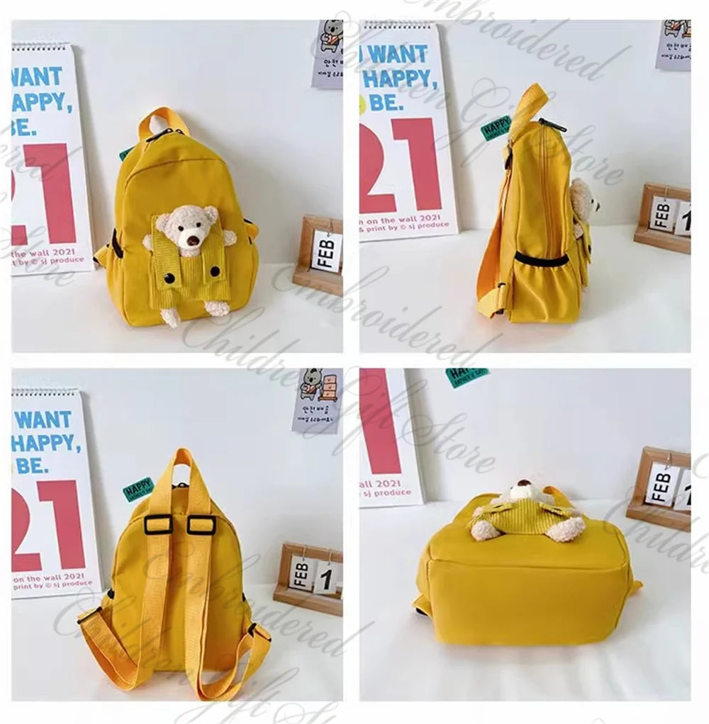 Mochila con nombre personalizado para niños, mochila bordada con dibujos animados para bebé, bolsa de libros para jardín de infantes, mochilas para salir, novedad