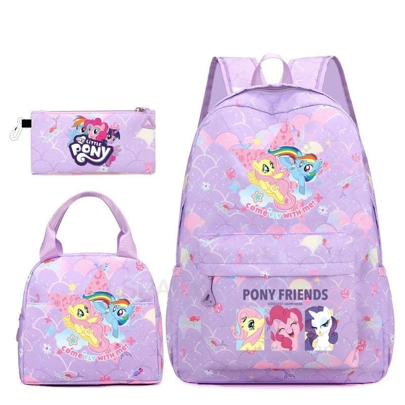Juego de 3 mochilas My Little Pony para niños, mochila escolar para niñas, mochila escolar para adolescentes, mochila arcoíris para mujeres