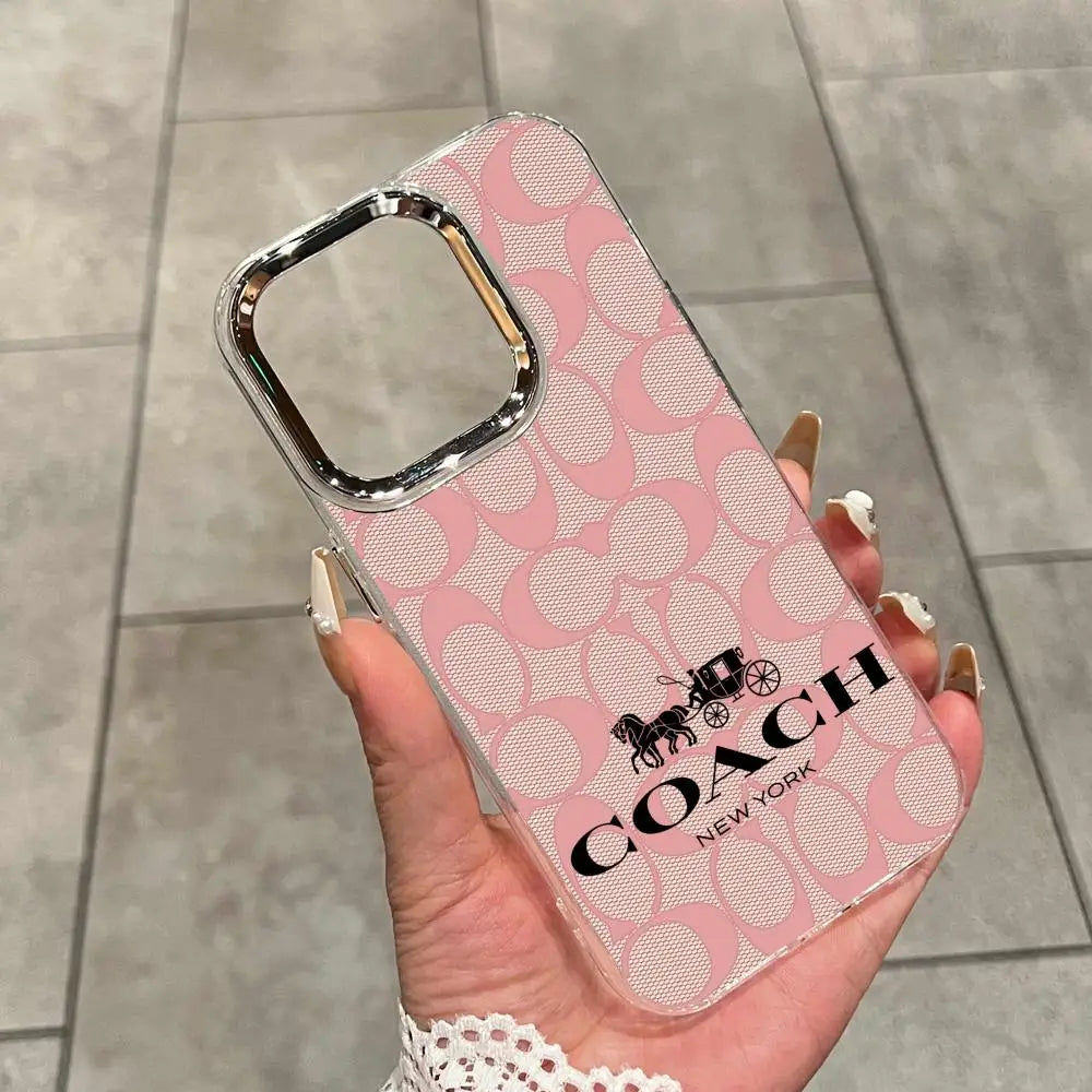 Funda C-Coach-s Cherries para iPhone 17 16 15 Pro MAX 14 13 12 16e 15Pro Plus, Carcasa Plateada 17Air, Fundas IMD