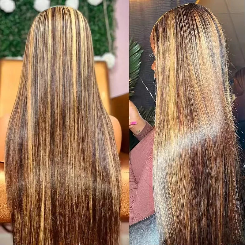 Peluca destacada de 30 y 40 pulgadas, pelucas de cabello humano liso, peluca Frontal de encaje HD 13x6, peluca recta 4/27, peluca ombré rubia miel