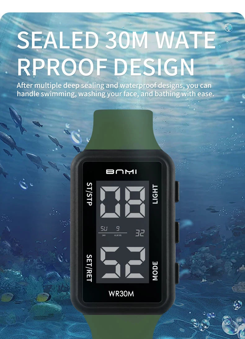 2025 Reloj electrónico deportivo rectangular para hombre, resistente al agua, alarma de luz nocturna, reloj Digital ligero y portátil para hombre