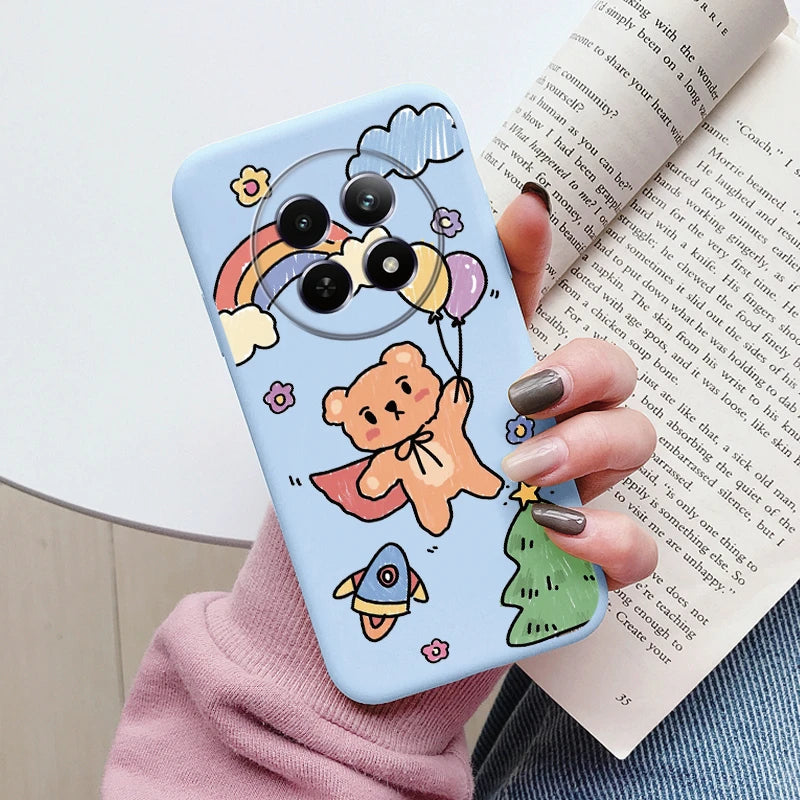 Funda para Realme 12 4G 12 + 13 + Plus 13 Pro + Plus 5G bonita funda trasera con forma de corazón y flor de silicona suave mate Fundas protectoras de dibujos animados