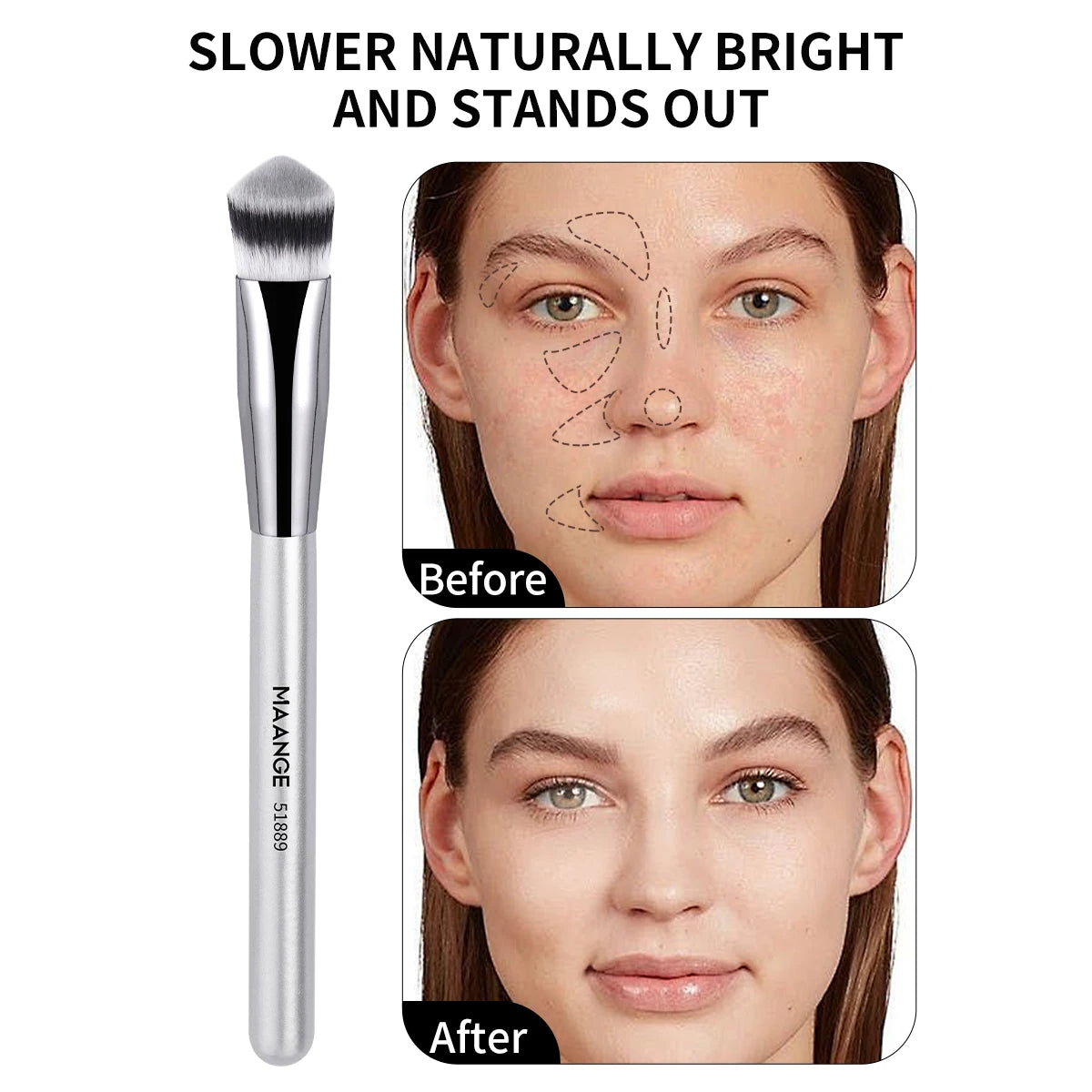 MAANGE Juego de 4 Brochas de Maquillaje con 2 Esponjas de Cojín de Aire, Brochas Kabuki para Corrector, Contorno y Escultura Facial, Ideales para Viaje