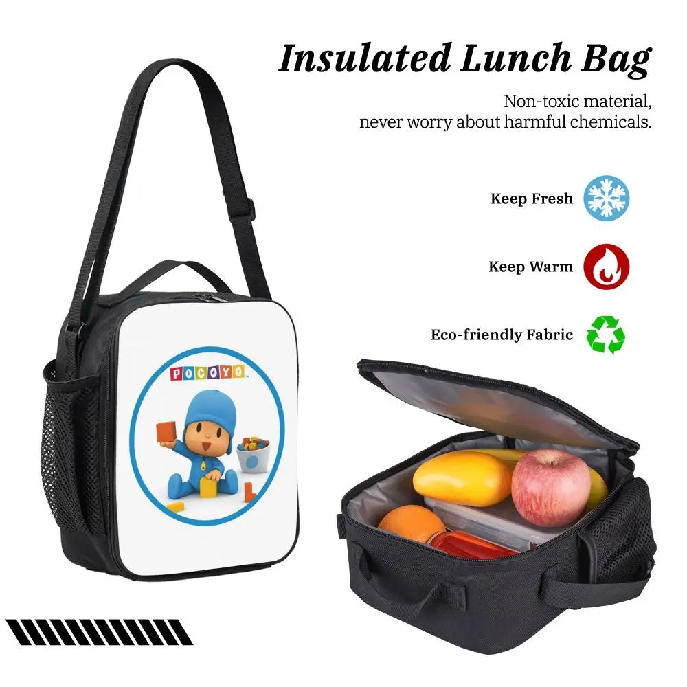 Mochila azul de dibujos animados de Pocoyo para niños, mochila escolar, bolsos de hombro para ordenador, bolsa de almuerzo aislada de 3 piezas, estuche para lápices