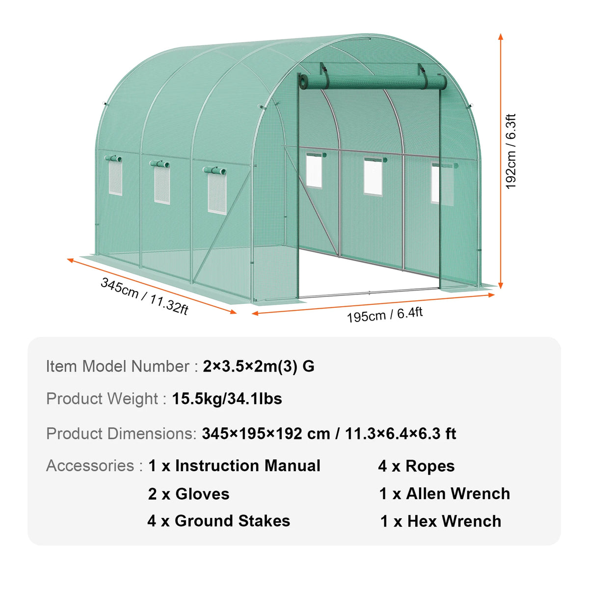 SucceBuy-Casa de aro para invernadero, túnel para invernadero, planta, casa caliente con marco de acero, cubierta de PE, puerta enrollable con cremallera