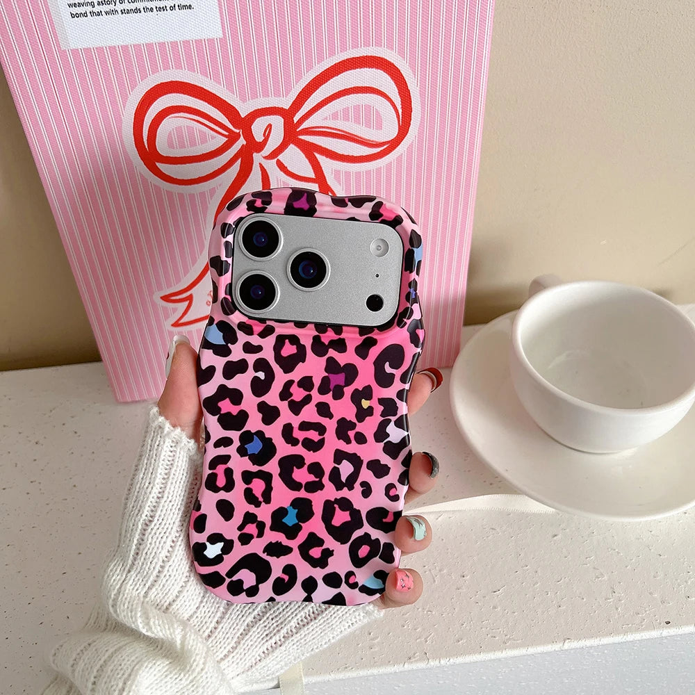 Funda protectora de lujo 2 en 1 con estampado de leopardo degradado a prueba de golpes para IPhone 13 14 15 16 17 Pro Max Wave Edge contraportada