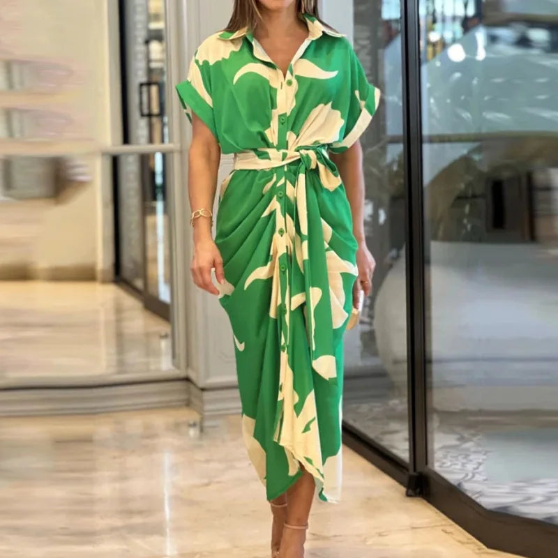 Vestidos Elegantes para Mujer 2026: Vestido de Mujer con Estampado Irregular, Cuello Solapa, Ajuste Delgado y Contraste, Ideal para el Trabajo y con un Toque de Temperamento.
