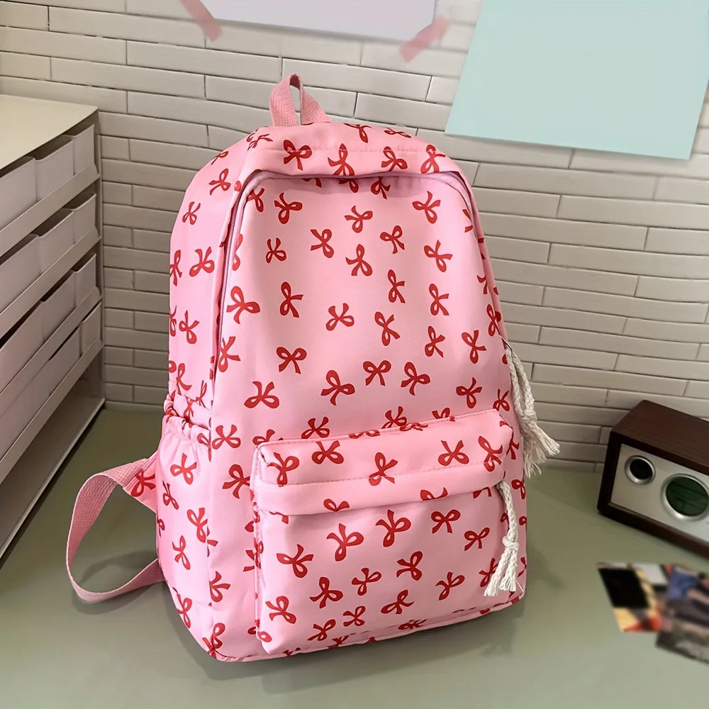Mochila Moderna con Estampado de Lazo para la Escuela, con Protección para Laptop, Correas Ajustables, Regalo Perfecto para el Regreso a Clases para Niñas