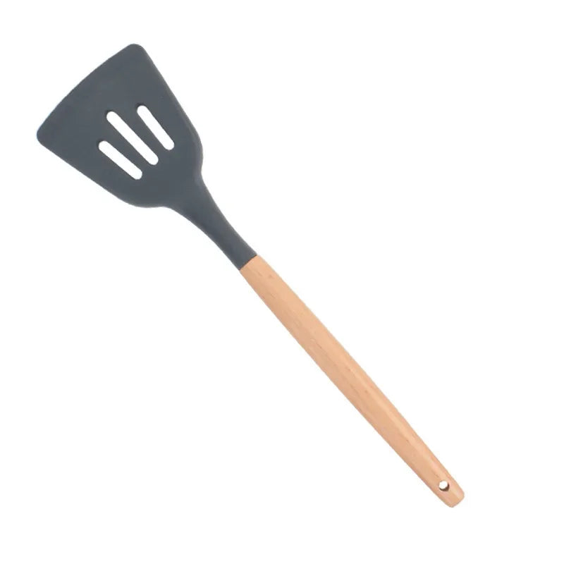 Utensilios de cocina de silicona con mango multifunción de madera, espátula antiadherente, cucharón, batidor de huevos, pala, rosa, nuevo