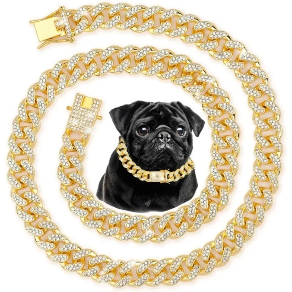 Collar de Cadena Cubana para Perro, Acero Inoxidable, Hebilla de Seguridad Ajustable, Collar para Pasear Perros de Razas Pequeñas y Medianas