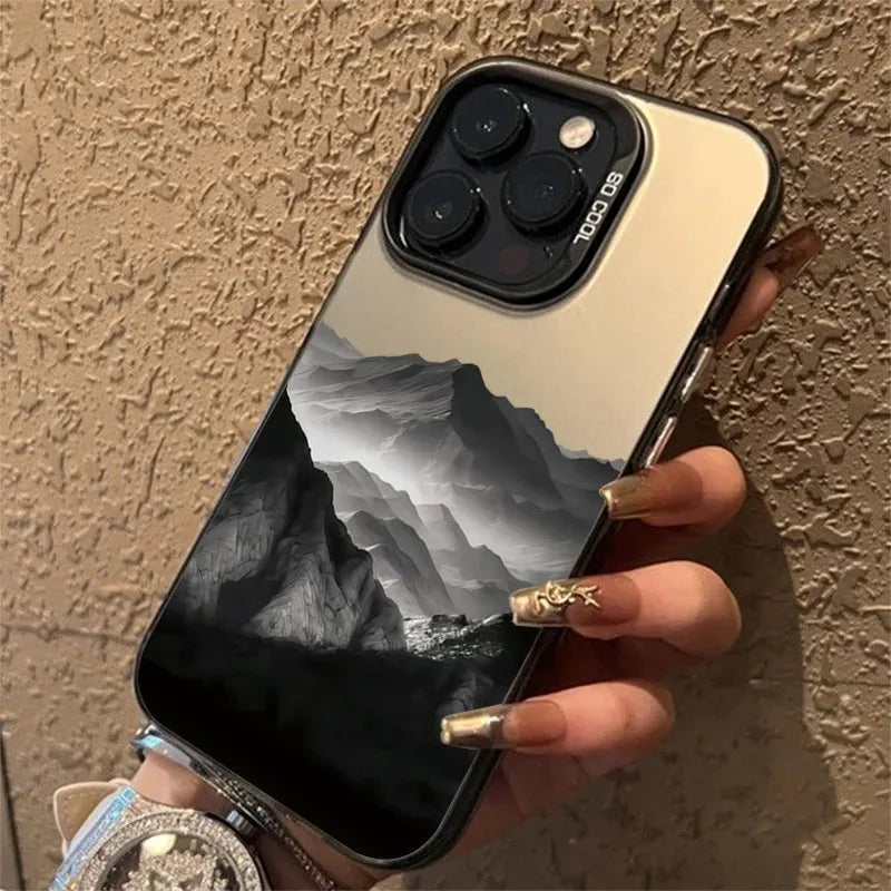 Funda de teléfono para iPhone 16E, fundas para iPhone 16 15 14 13 11 12 Pro Max 16 15 14 Plus, nueva funda colorida para teléfono con estampado de vista de montaña