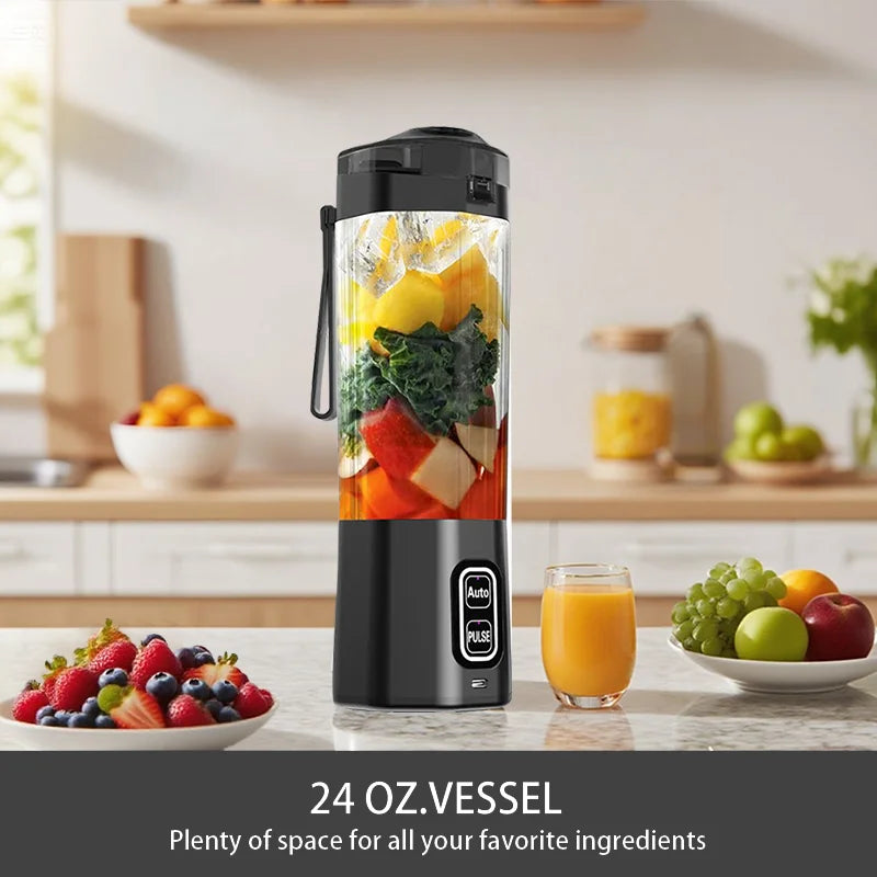 Licuadora eléctrica portátil para hacer jugo, mezclador de frutas recargable por USB de 700ML, exprimidor de 6 hojas para batidos, batidos, taza de jugo fresco