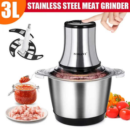 Picadora de carne eléctrica pequeña para el hogar, 3L, 800W, 2 velocidades, de acero inoxidable, máquina picadora automática, procesador de alimentos