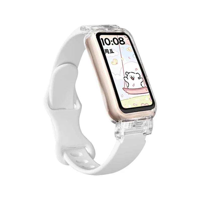 Funda transparente + correa para Huawei Band 10/9/8, accesorios, pulsera deportiva de silicona, correa para Huawei Band 10 9 NFC/8 NFC