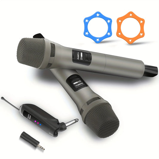 Sistema con micrófono inalámbrico de 2,4 GHz con alcance de 100 pies - 2 micrófonos recargables para Karaoke, fiesta, boda |   Plug & Play, Crystal Clea