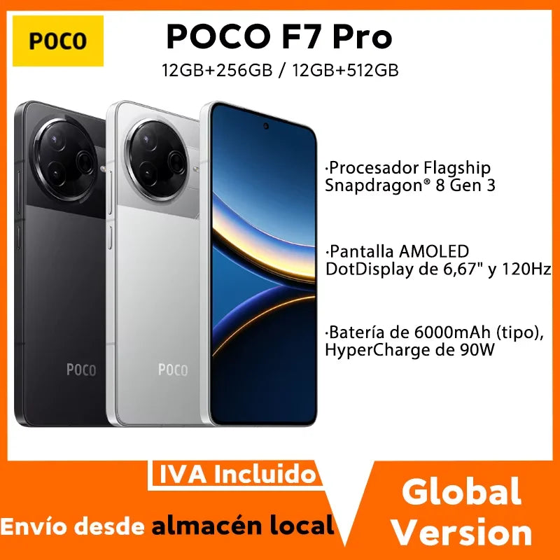 Versión Global POCO F7 Pro Snapdragon 8 Gen 3 Smartphone 6.67'' 120Hz Pantalla 50MP Cámara 6000mAh Batería 90W IP68 Teléfono Móvil