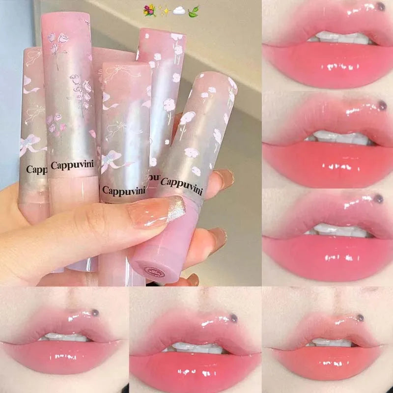 Brillo Labial Sólido Efecto Espejo, Tubo Redondo, Hidratante y Duradero, Tinte Natural Nude Melocotón, Maquillaje Labial en Gel