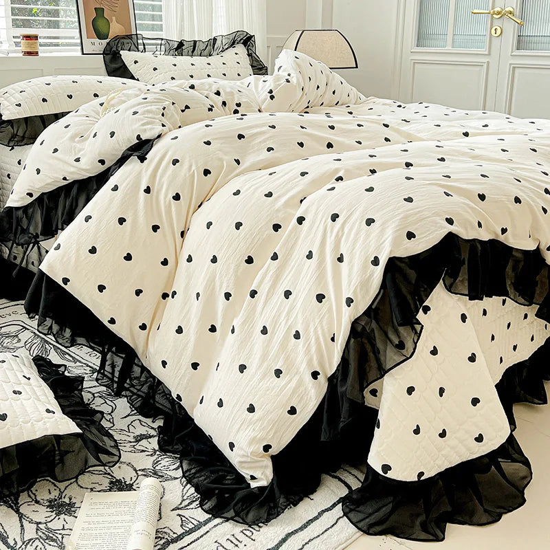 Funda nórdica estampada, funda de edredón de encaje, ropa de cama para habitación de mujeres/niñas, fundas de manta para el hogar, funda nórdica (funda de almohada necesita pedido)