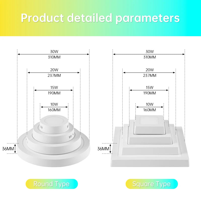 Lámpara de techo Led 110-265V Panel ultrafino luz Led para sala de estar dormitorio iluminación interior 20W 30W luces de techo redondas cuadradas