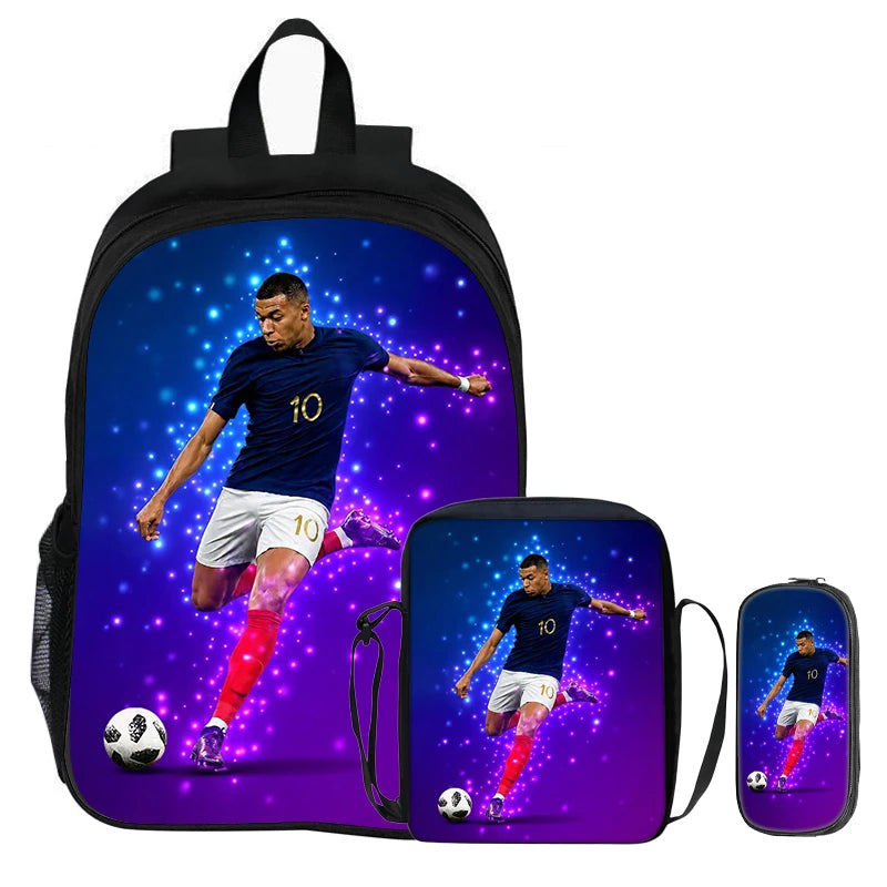 M-Mbappe-Conjunto de 3 uds de mochilas para niños, bolso de hombro para estudiantes, bolsas para lápices, mochila de estrella del fútbol, el mejor regalo