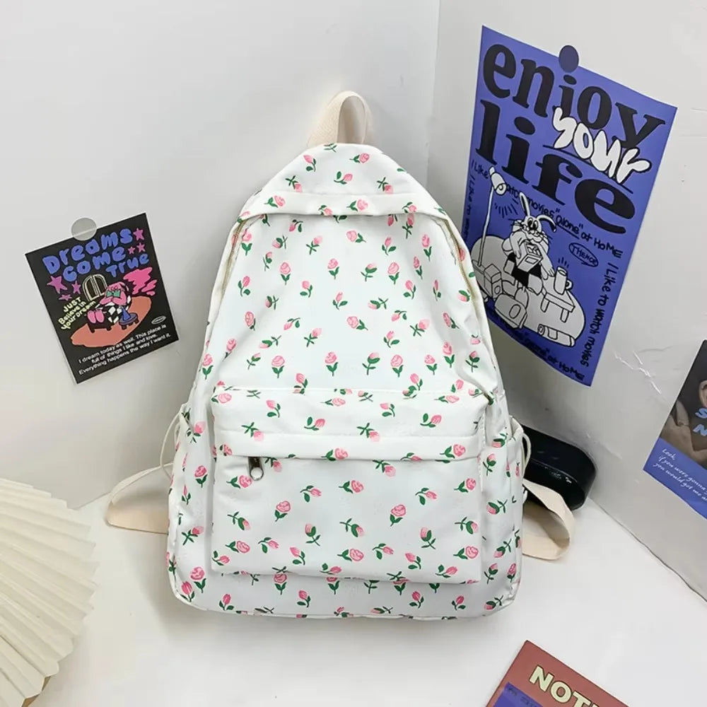 Mochila para estudiantes de moda de alta calidad, bolso escolar Floral de nailon para ocio, bolso de hombro informal estético para viaje