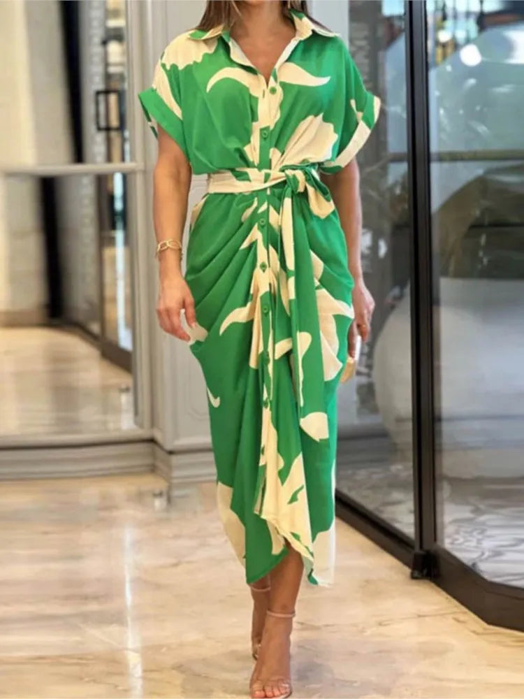 Vestidos Elegantes para Mujer 2026: Vestido de Mujer con Estampado Irregular, Cuello Solapa, Ajuste Delgado y Contraste, Ideal para el Trabajo y con un Toque de Temperamento.