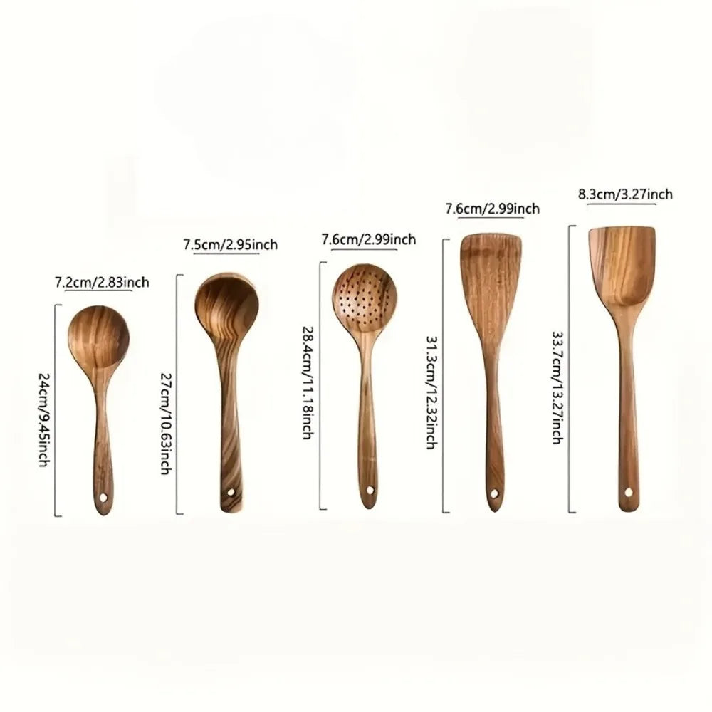 Juego de 5 Utensilios de Cocina de Madera Natural, Espátulas y Cucharas Antiadherentes, Regalo para Mamá en Acción de Gracias o Navidad, Accesorios de Cocina