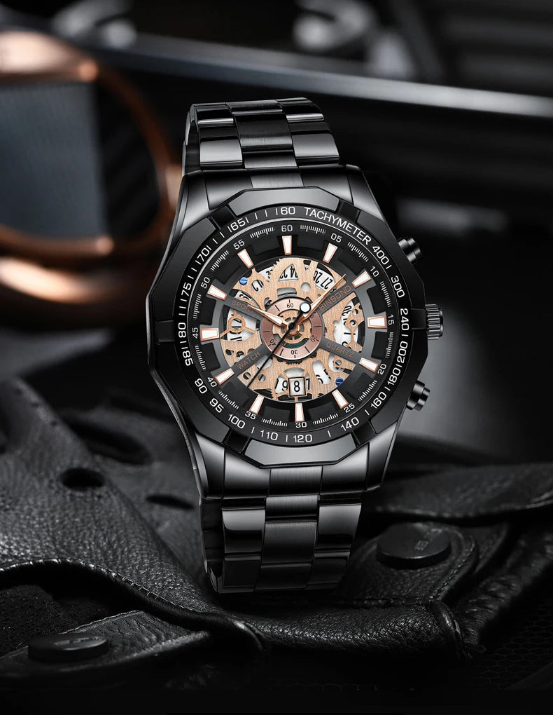 Relojes BINBONG de negocios para Hombre, Reloj de cuarzo luminoso con calendario resistente al agua para Hombre, Reloj de acero inoxidable para Hombre