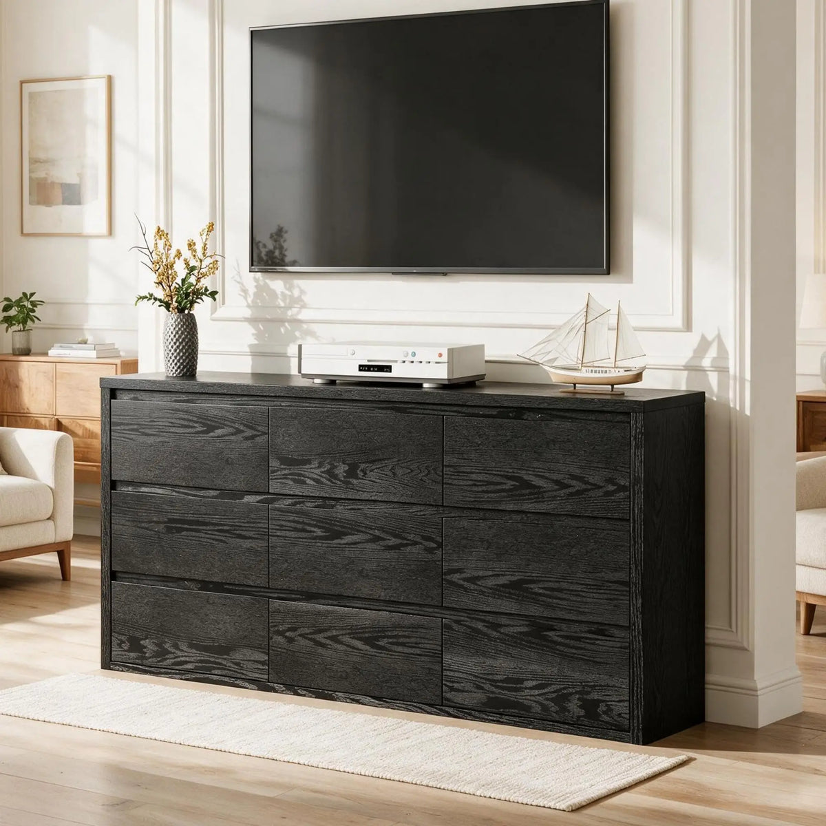 Cómoda moderna de 9 cajones de la marca GarveeLife, ideal para el dormitorio: amplia cómoda de madera, gran espacio de almacenamiento, mueble versátil para la sala de estar, el pasillo o la entrada.