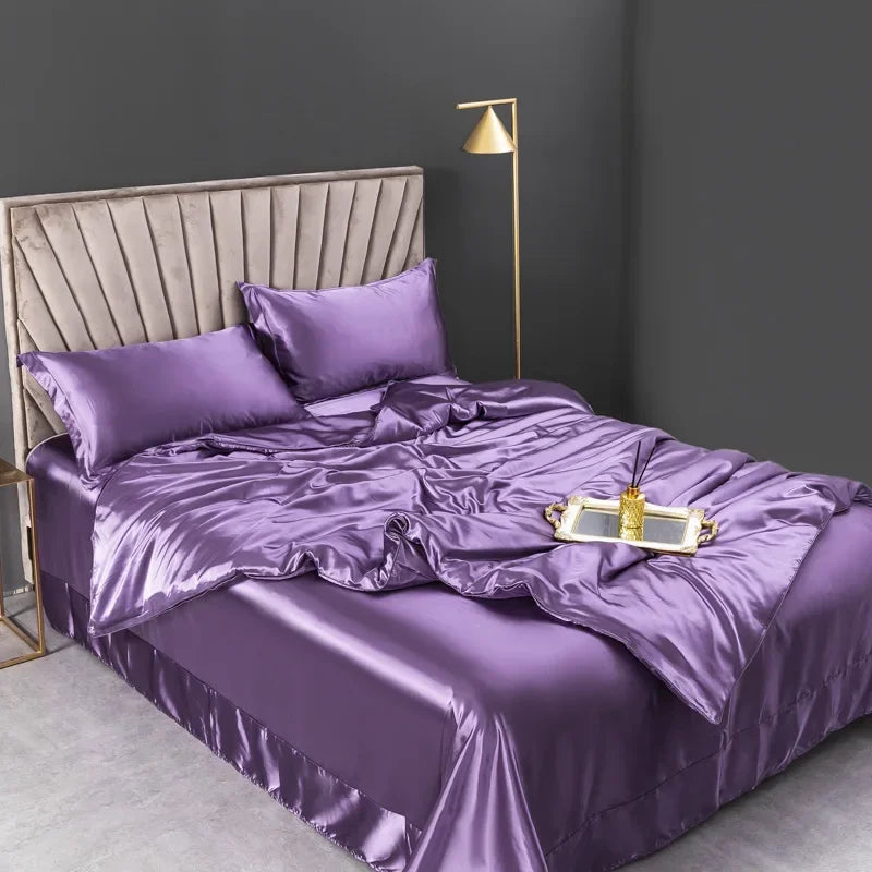 100% juegos de cama de seda pura, funda de edredón de alta gama, funda nórdica, sábanas, fundas de almohada, 4 Uds., juegos de ropa de cama de lujo Natural