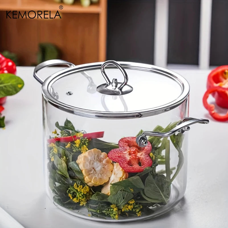 KEMORELA 1 Uds olla de cocina de vidrio 2.5L/3,5L olla de fuego resistente al calor ollas de doble mango con tapa de olla utensilios de cocina de vidrio de borosilicato