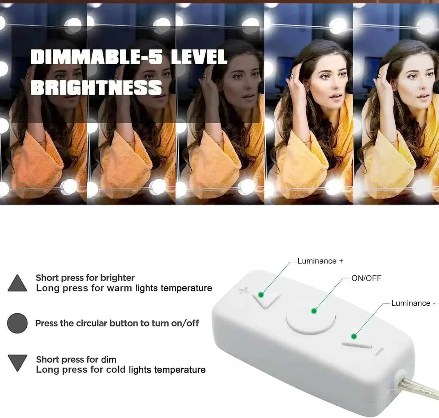 10 bombillas LED desmontables, lámpara para espejo de maquillaje profesional, alimentación USB, luz para espejo cosmético, tocador de Hollywood, luces de tocador