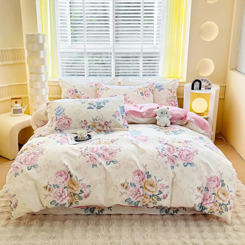 Juego de fundas de edredón 100% de algodón, ropa de cama con estampado de flores, suave y agradable para la piel, 1 unidad, 2 fundas de almohada, 3 unidades