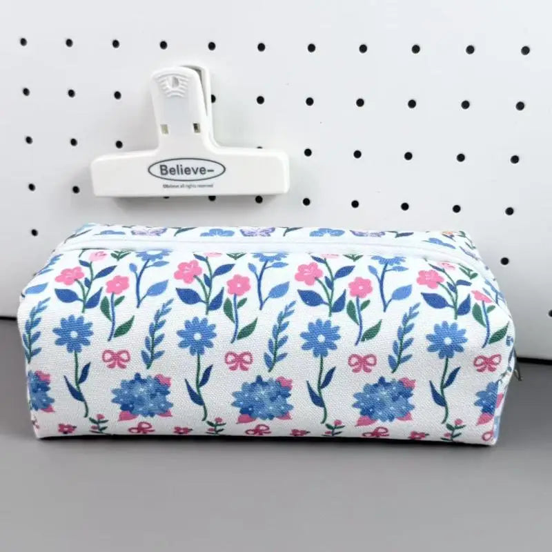 Bolsa de lona con cremallera para lápices, diseño de animales y flores, para la escuela, oficina y uso diario, suministros de papelería para estudiantes