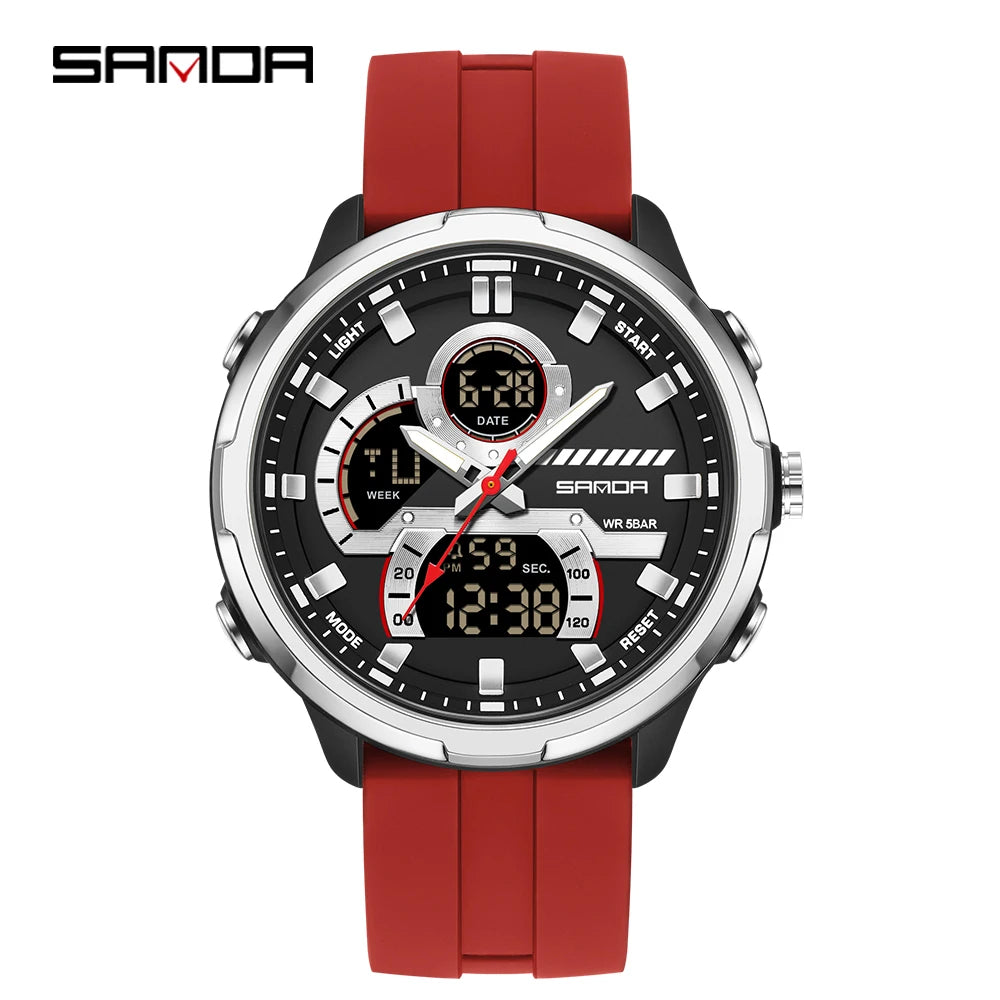 Reloj electrónico de cuarzo SNADA para hombre con pantalla Dual deportivo multifuncional LED resistente al agua reloj electrónico de cuarzo para hombre 9077