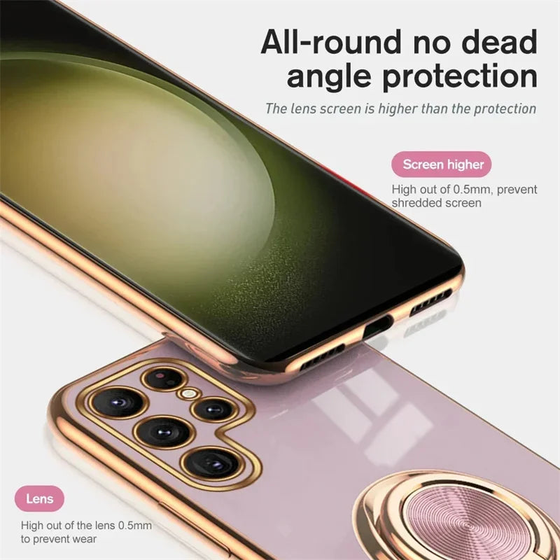 Funda de teléfono con soporte de anillo de TPU de lujo para Samsung Galaxy S25 S24 S23 S22 S21 S20 Note 20 Ultra Plus FE, funda protectora trasera a prueba de golpes