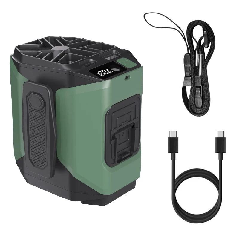 Ventilador de cintura portátil de 10000mAh con banco de energía, iluminación LED, ventilador de cuello colgante, ventilador de refrigeración de flujo de aire fuerte de 5 velocidades para trabajo al aire libre
