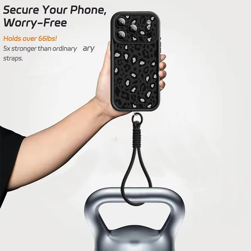 Funda para Teléfono con Estampado de Leopardo y Correa para iPhone 18 17 Pro Max 17e 16 15 14 Pro Max 13 12 Pro, a Prueba de Golpes, de TPU Suave con Cordón
