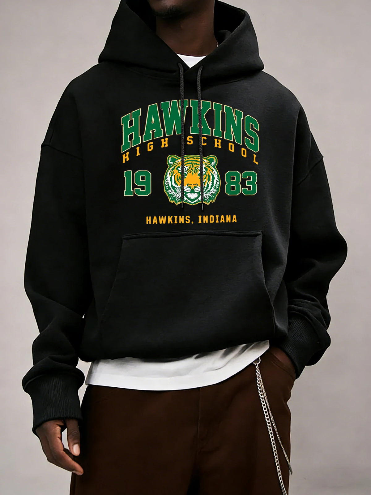 Hawkins High School 1983 estampado hombres Sudadera con capucha otoño bolsillo ropa deportiva suelta polar jersey 14 colores Unisex Simple manga larga