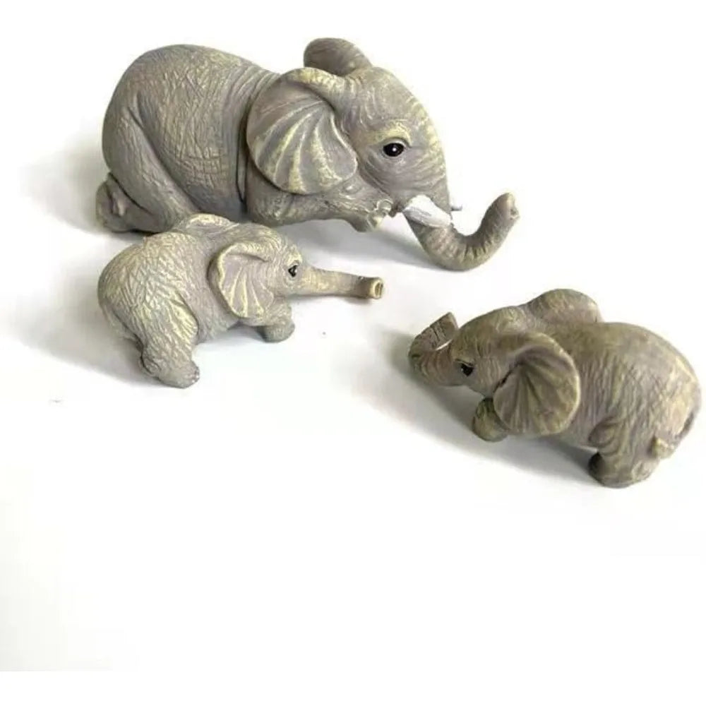 3 Figuras de Elefante Madre y Crías – Decoración para Chimenea, Resina, Accesorio para Colgar en Estantes