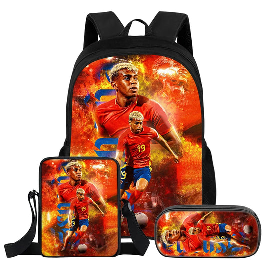 Conjunto de 3 uds de mochila L-Lamin Yamal para niños, estudiantes, estrella del fútbol, mochila, el mejor regalo, bolso de hombro, bolsas para lápices, mochila escolar